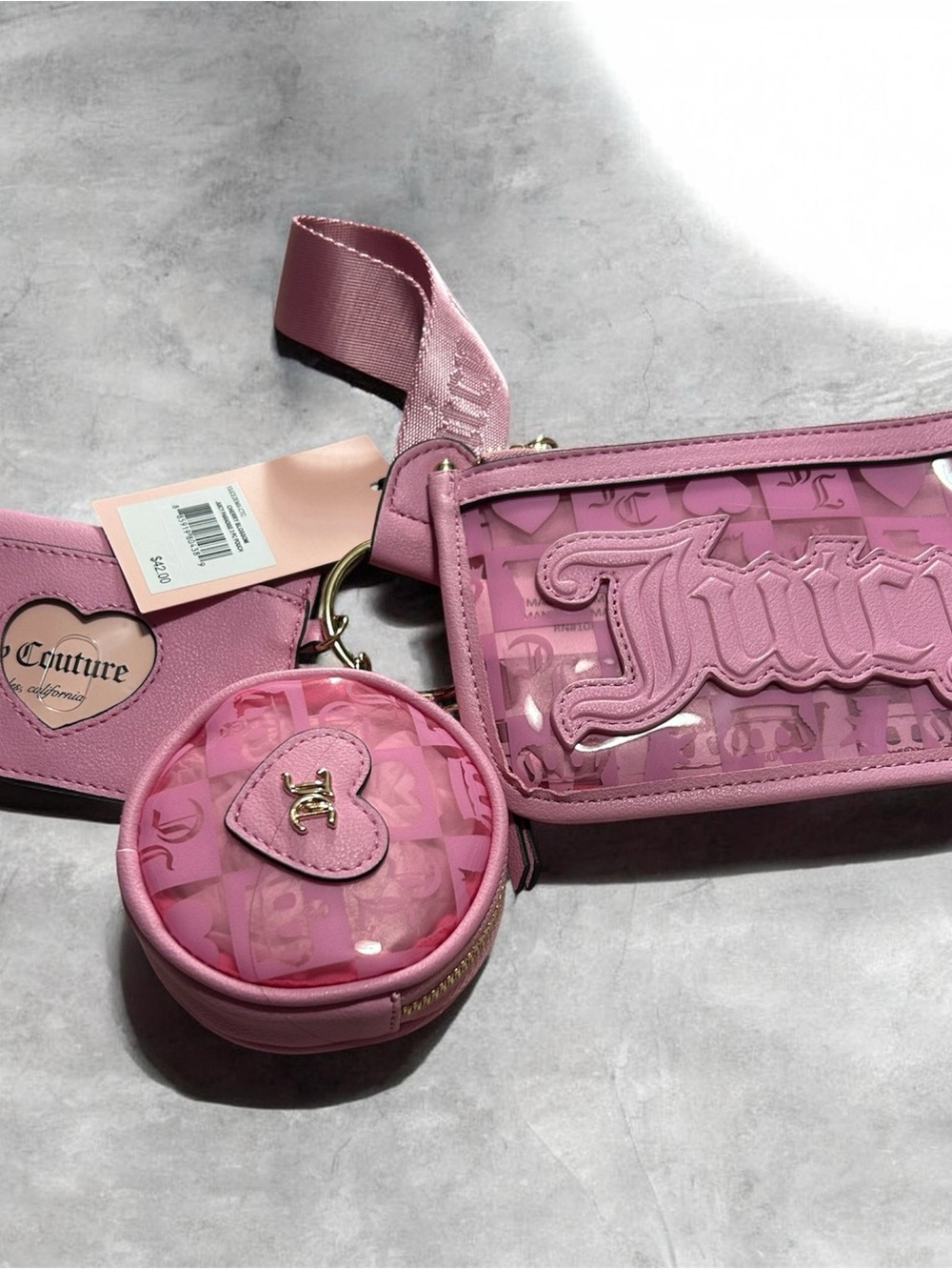 Juicy Couture Pink Clear Logo Wristlet and Coin Pouch Set NWT